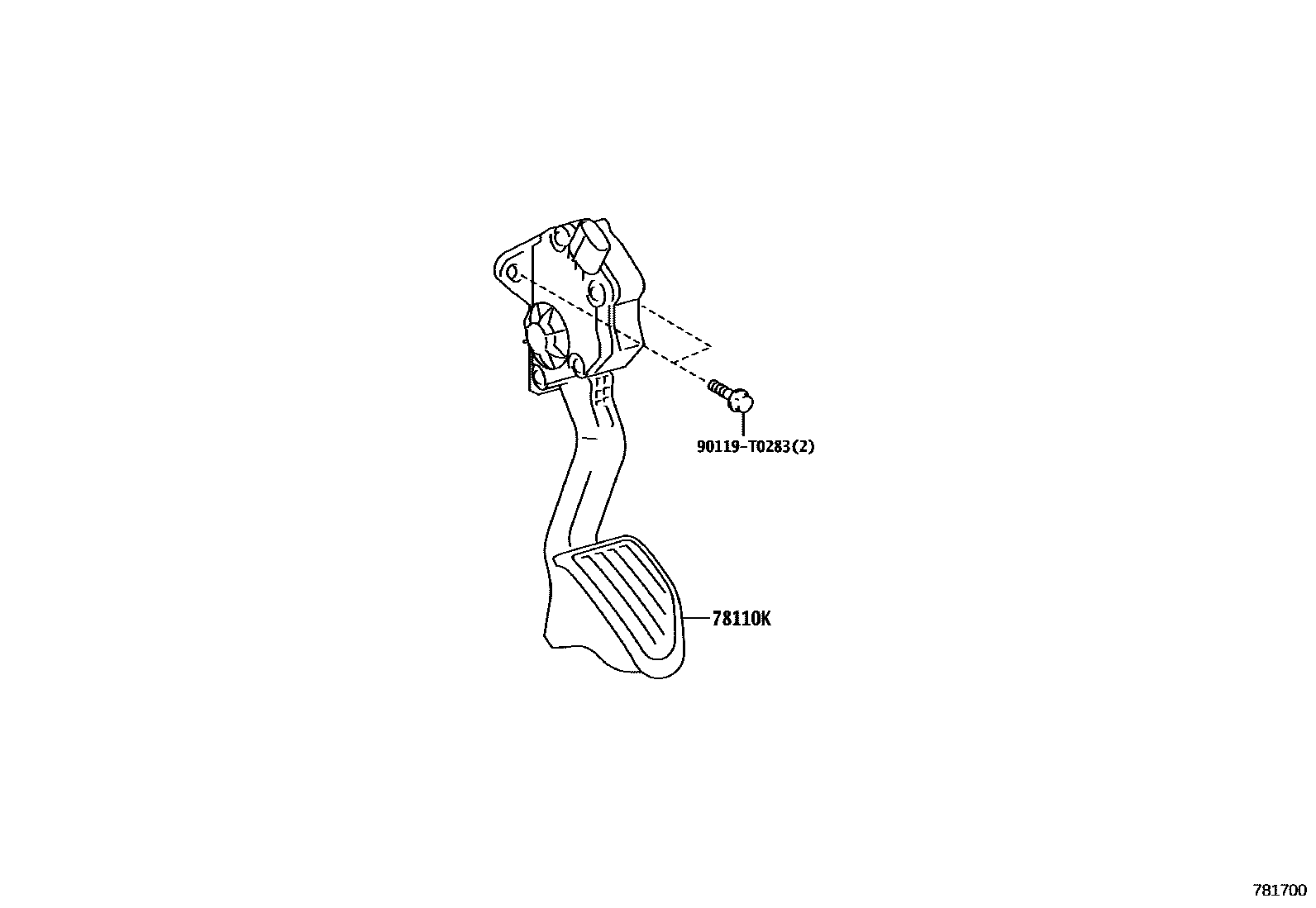 Toyota YARIS accelerator pedal connecting rod EPC diagram — 781700