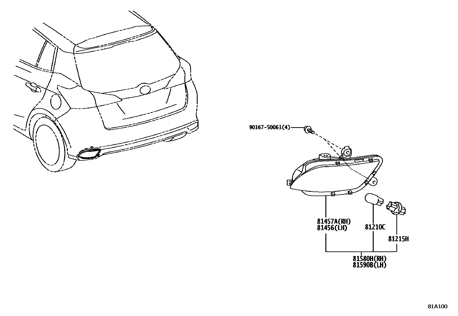 Toyota YARIS 后雾灯 EPC diagram — 81A100