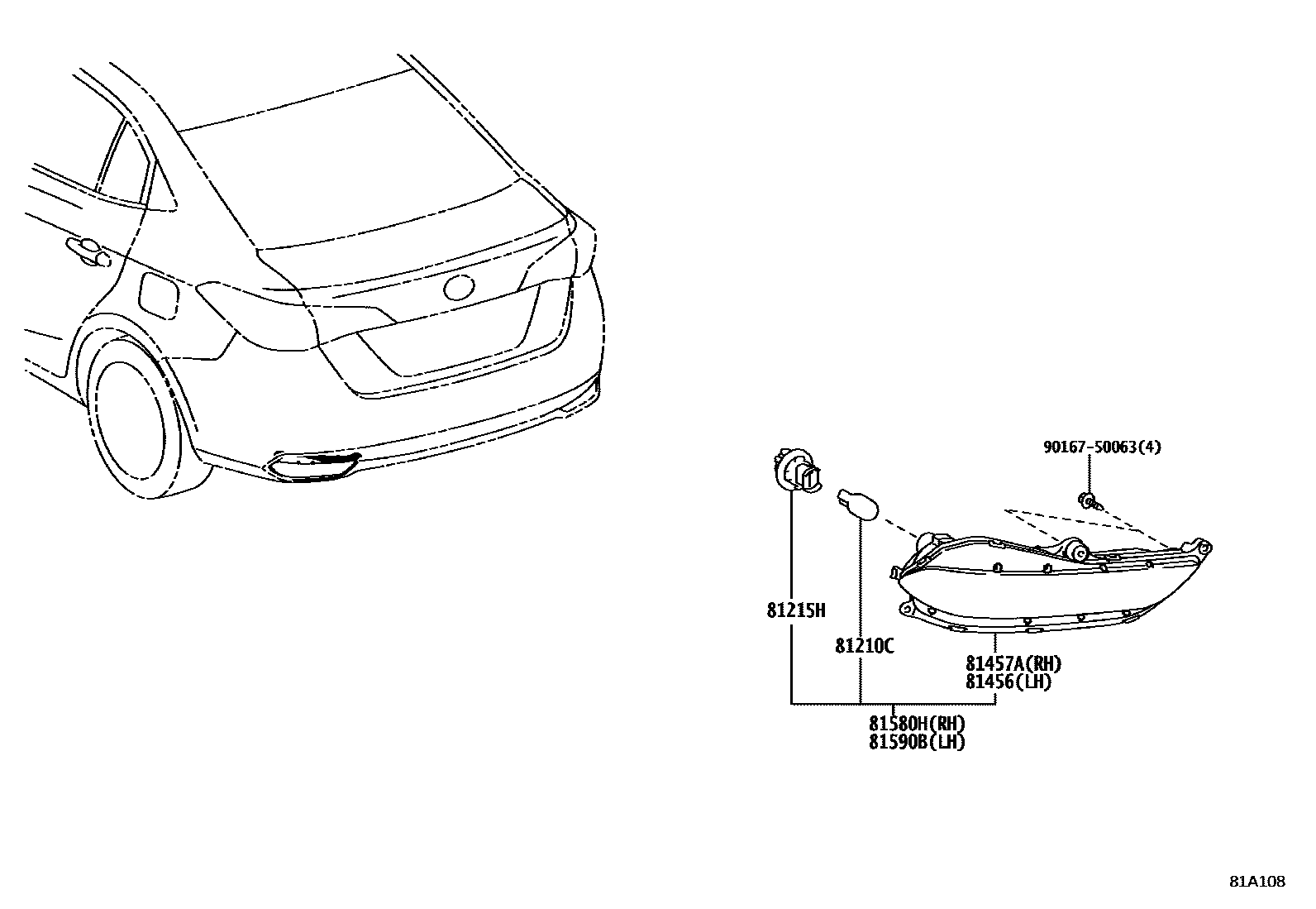 Toyota YARIS 后雾灯 EPC diagram — 81A108