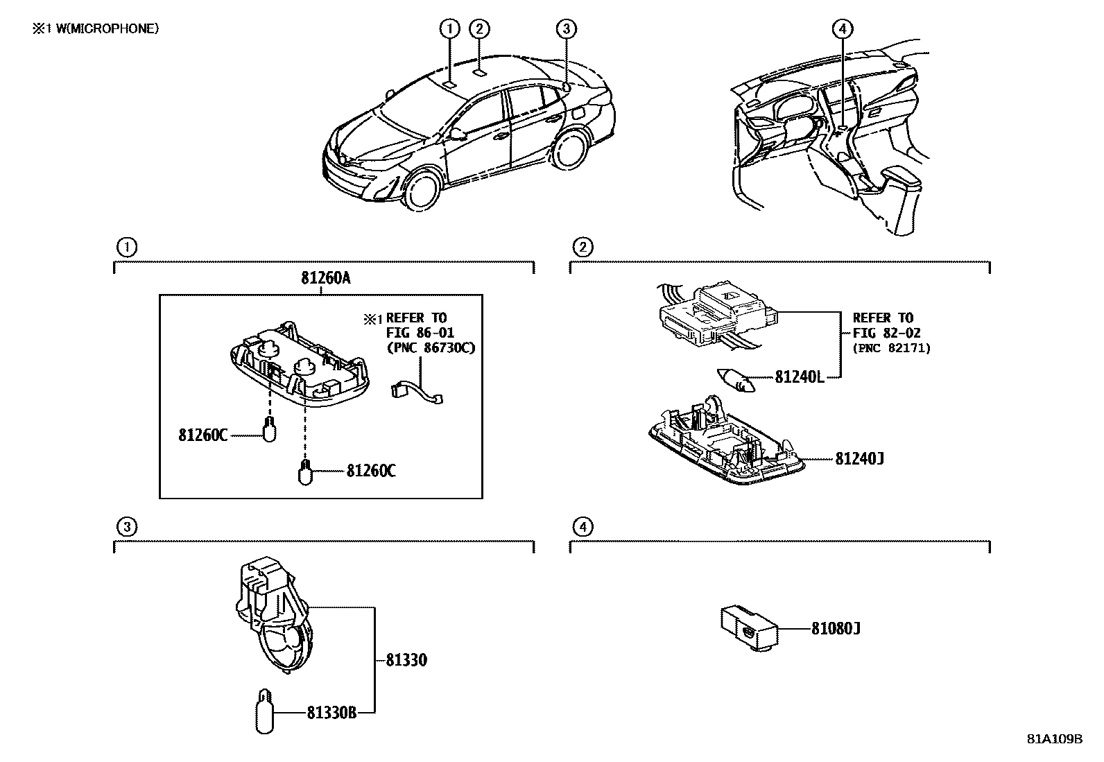Toyota YARIS 车内灯 EPC diagram — 81A109B