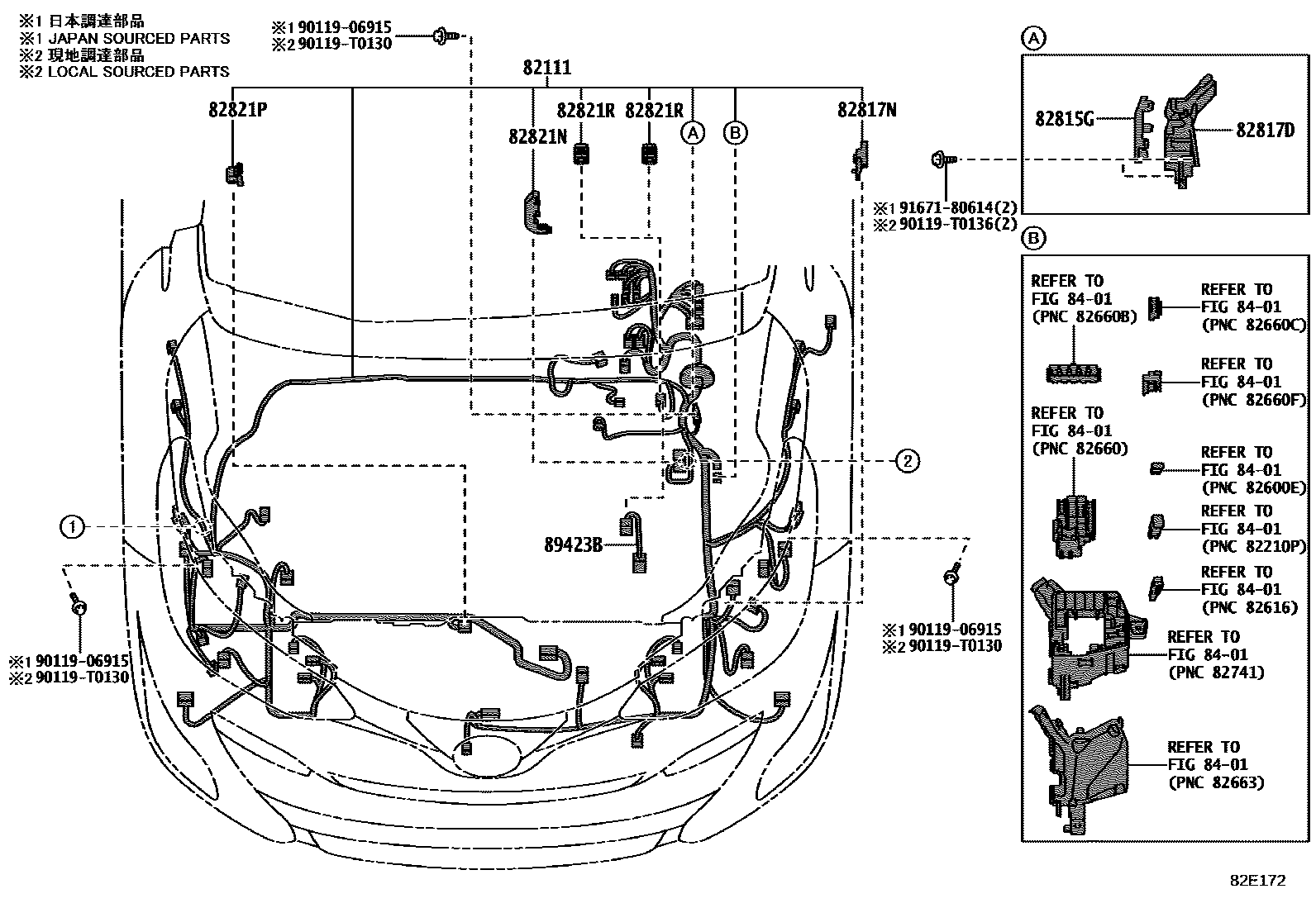 Toyota YARIS 线束和卡夹 EPC diagram — 82E172