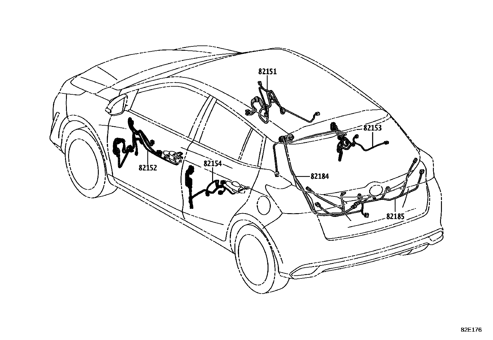 Toyota YARIS 线束和卡夹 EPC diagram — 82E176