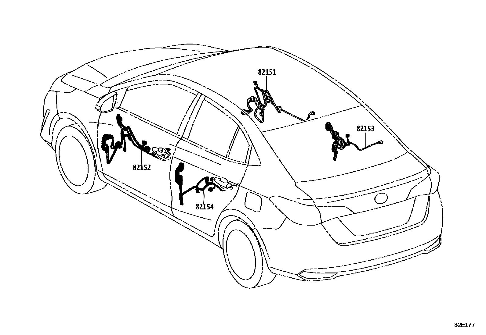 Toyota YARIS 线束和卡夹 EPC diagram — 82E177