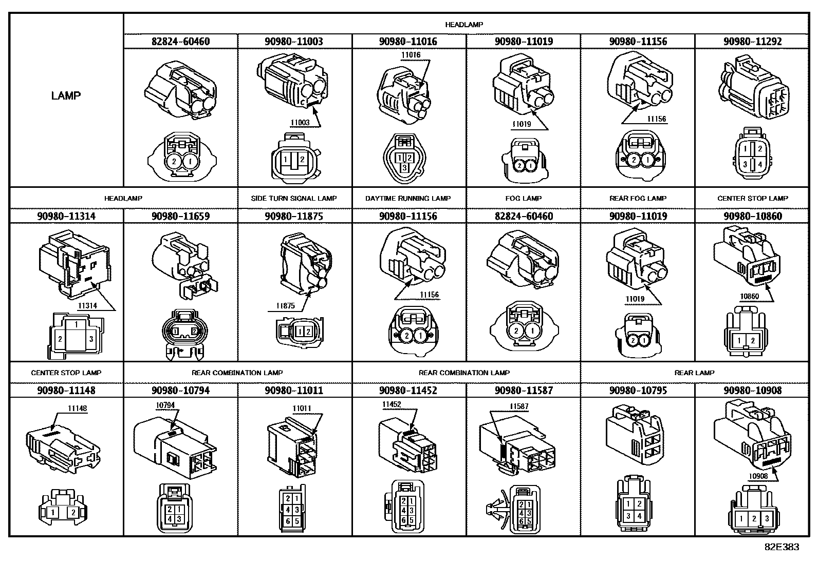Toyota YARIS 线束和卡夹 EPC diagram — 82E383