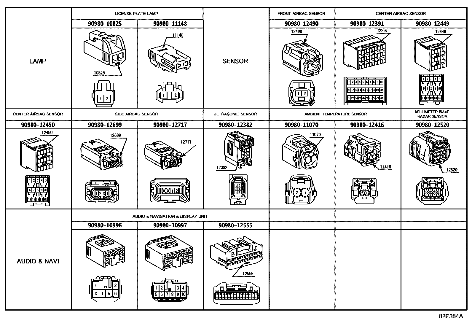 Toyota YARIS 线束和卡夹 EPC diagram — 82E384A