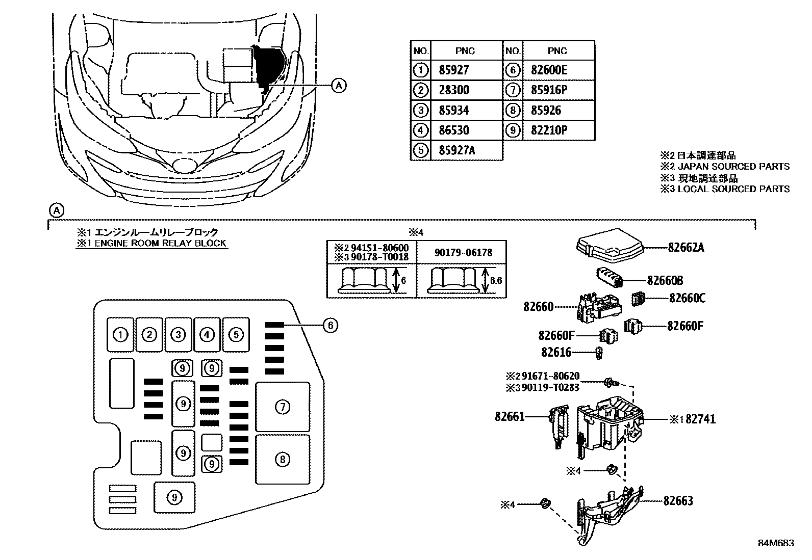 Toyota YARIS 开关和继电器和ECU EPC diagram — 84M683
