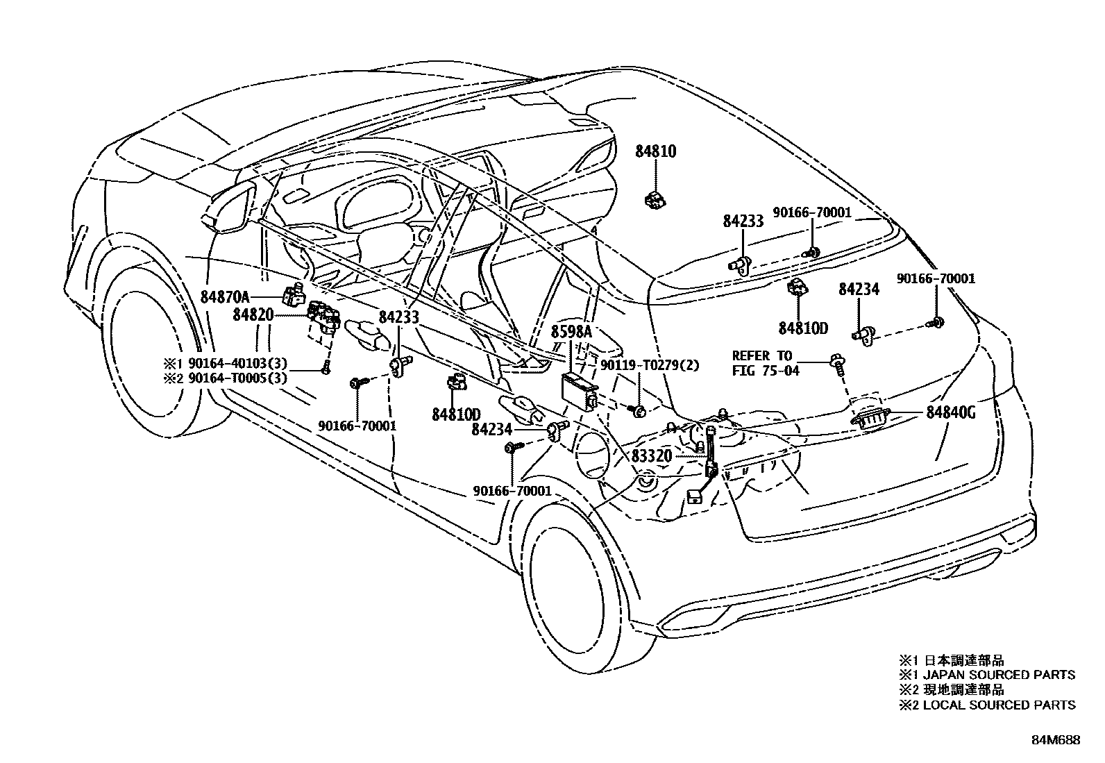 Toyota YARIS 开关和继电器和ECU EPC diagram — 84M688