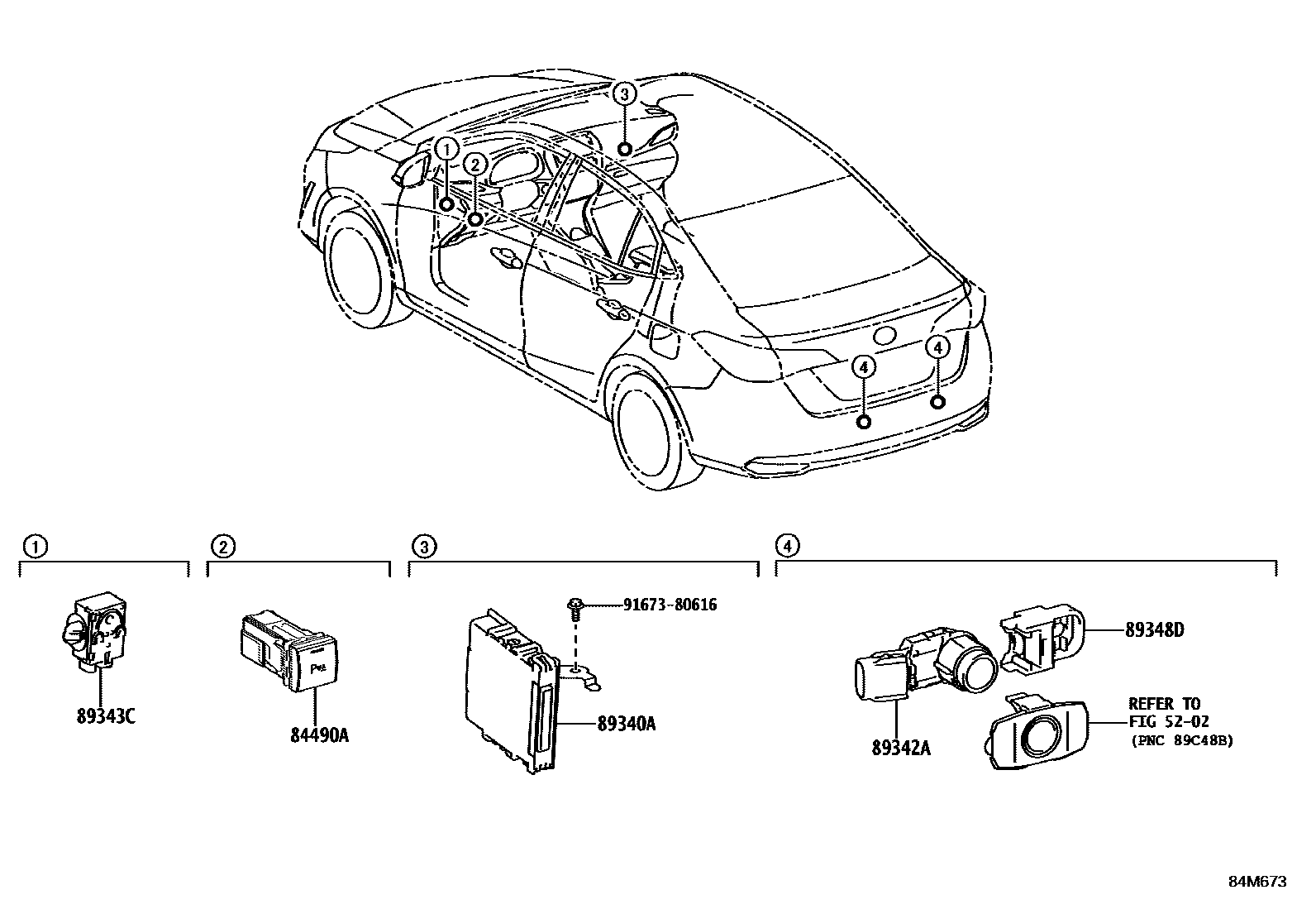 Toyota YARIS 测距雷达和倒车雷达 EPC diagram — 84M673