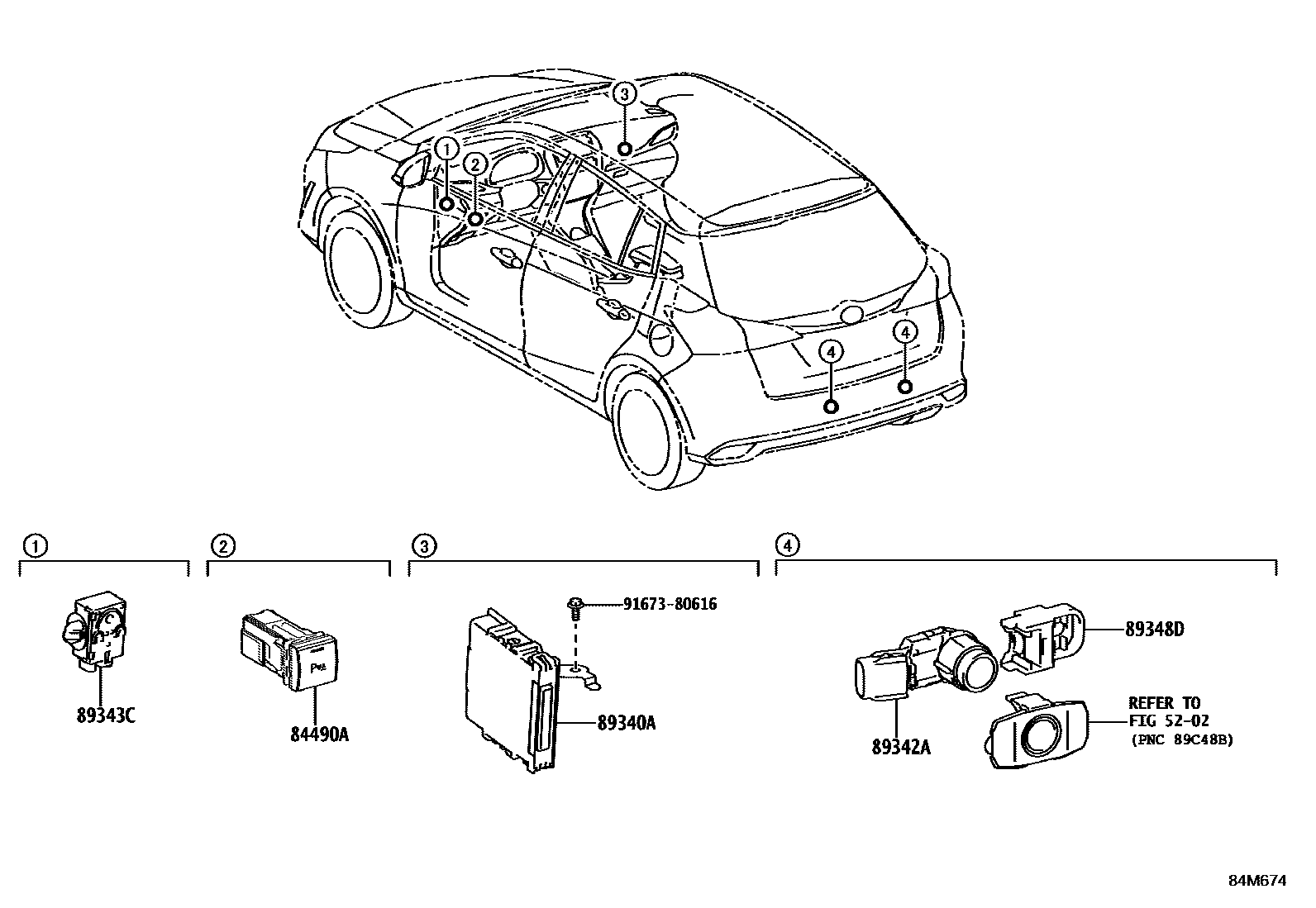 Toyota YARIS 测距雷达和倒车雷达 EPC diagram — 84M674