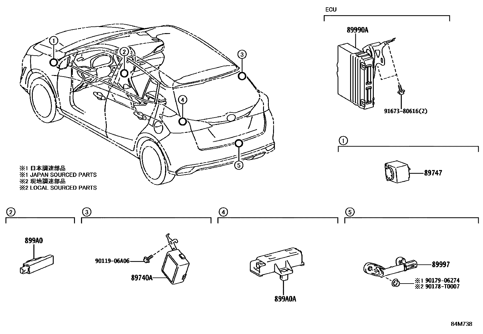 Toyota YARIS 遥控门锁 EPC diagram — 84M738