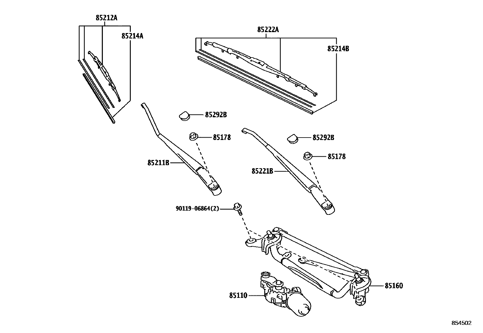 Toyota YARIS 挡风玻璃刮水器 EPC diagram — 854502