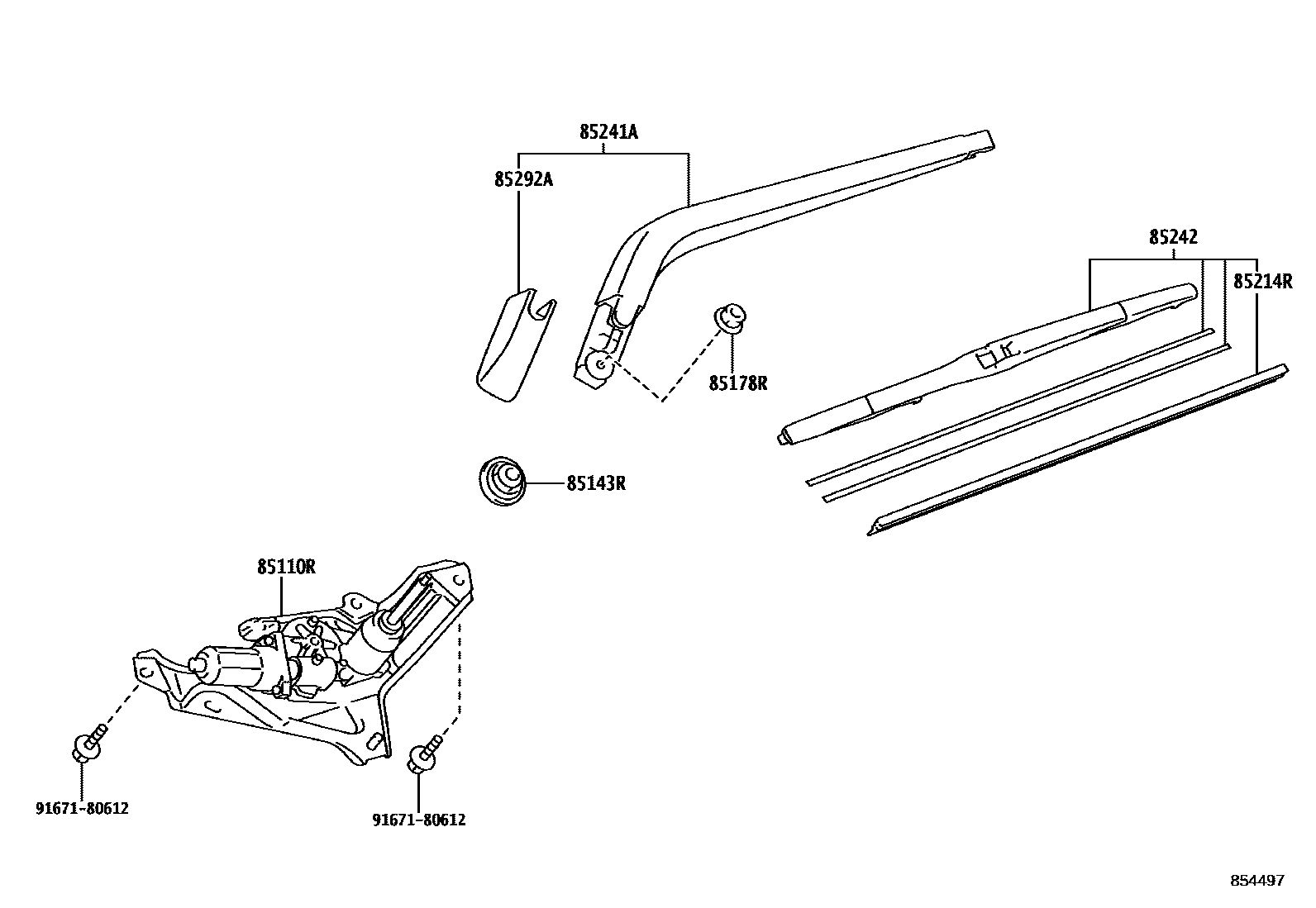 Toyota YARIS 后刮水器 EPC diagram — 854497