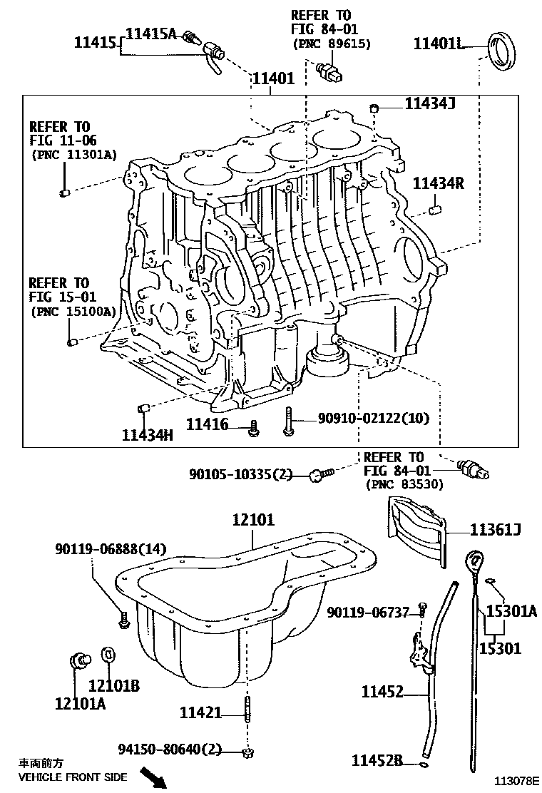 Toyota COROLLA Cylinder Block EPC diagram — 113078E