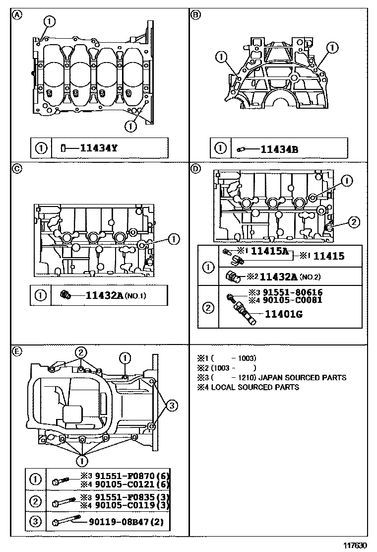 Toyota COROLLA Cylinder Block EPC diagram — 117630