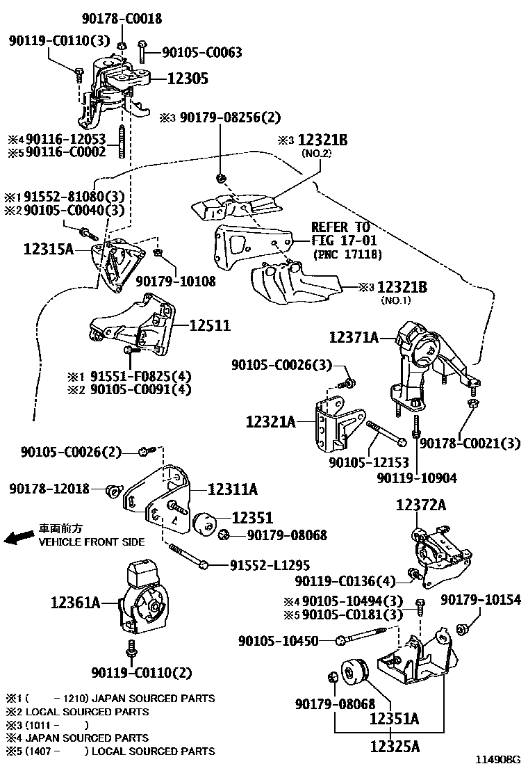 Toyota COROLLA Engine Mounting EPC diagram — 114908G