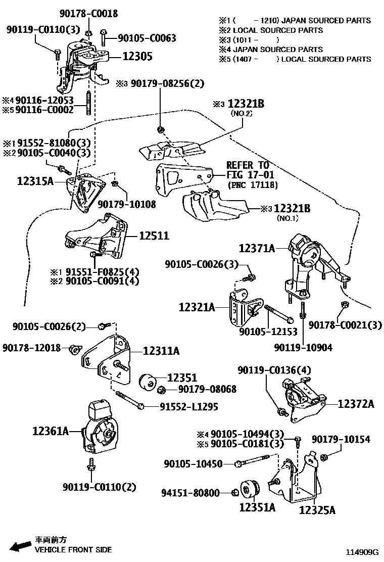 Toyota COROLLA Engine Mounting EPC diagram — 114909G