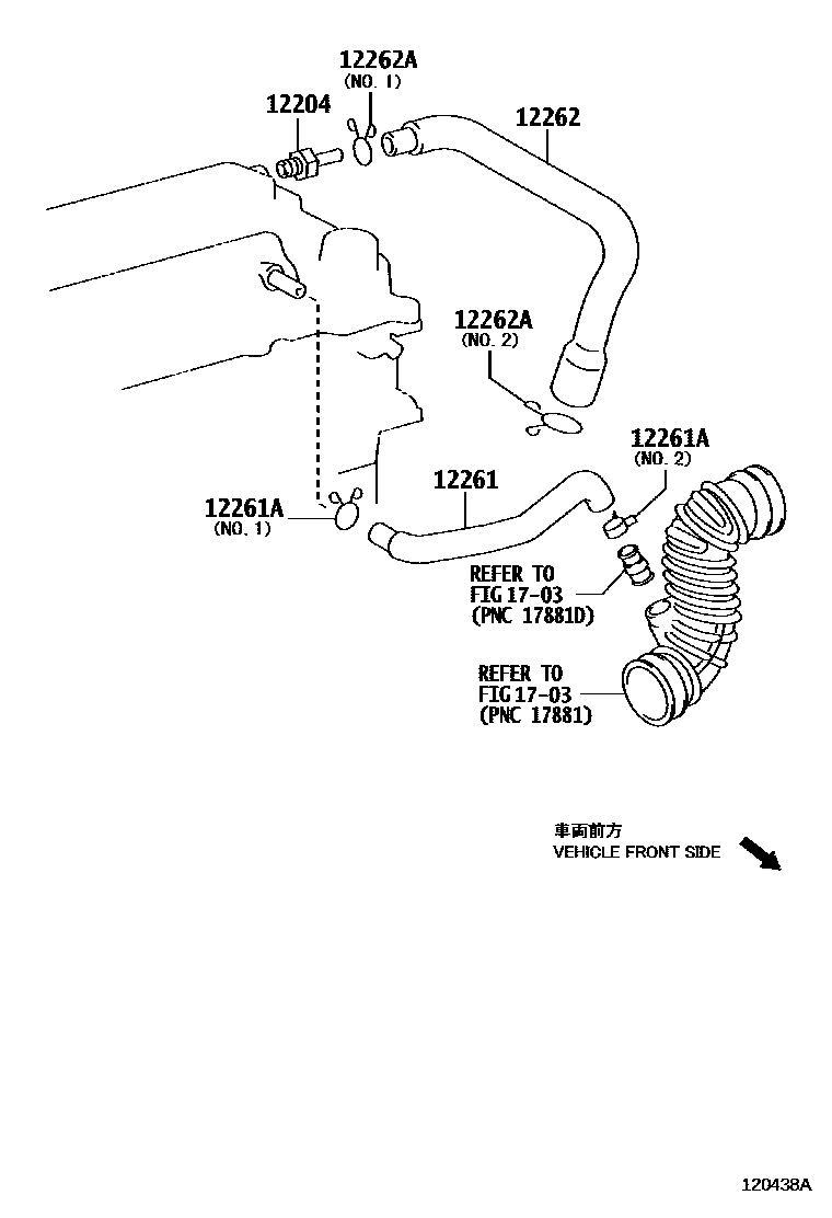 Toyota COROLLA Ventilation Hose EPC diagram — 120438A