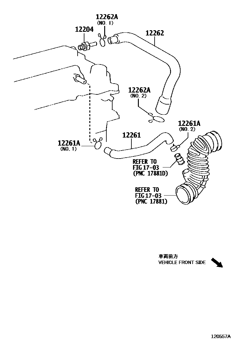 Toyota COROLLA Ventilation Hose EPC diagram — 120557A