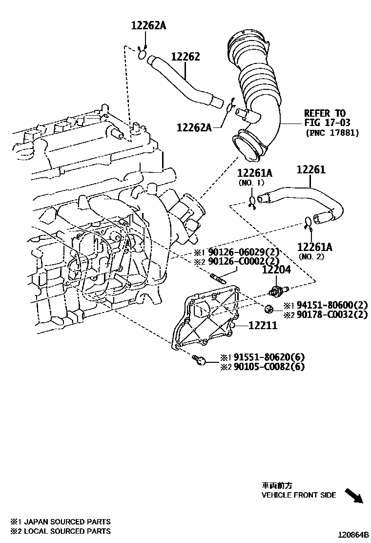 Toyota COROLLA Ventilation Hose EPC diagram — 120864B