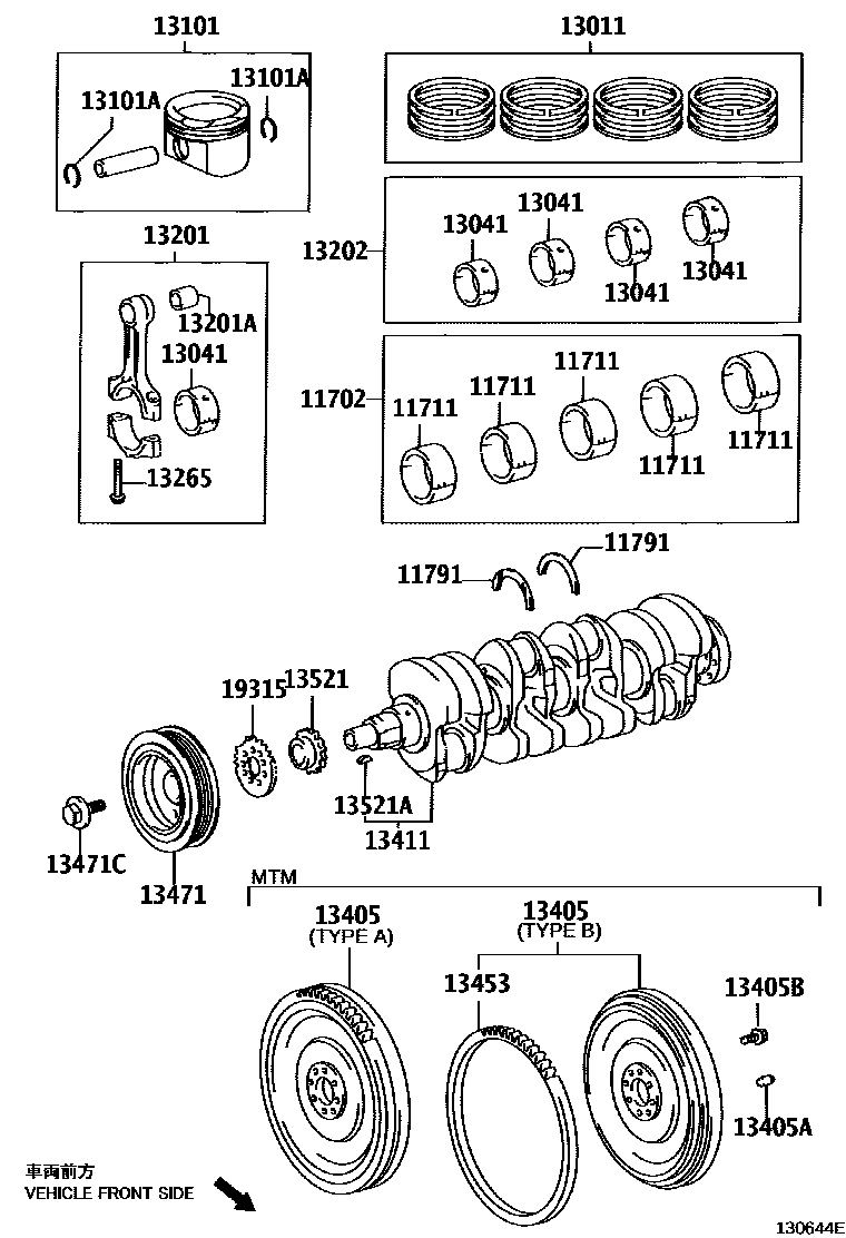 Toyota COROLLA Crankshaft & Piston EPC diagram — 130644E