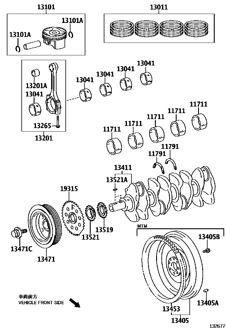Toyota COROLLA Crankshaft & Piston EPC diagram — 132677