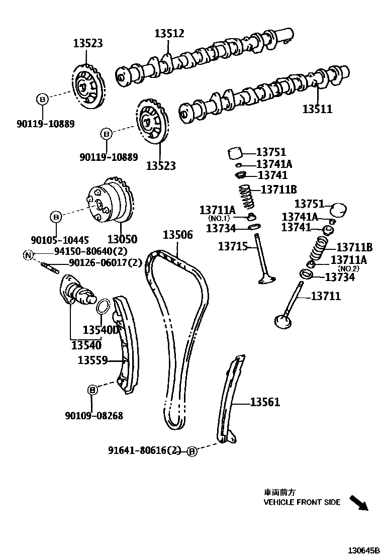 Toyota COROLLA Camshaft & Valve EPC diagram — 130645B
