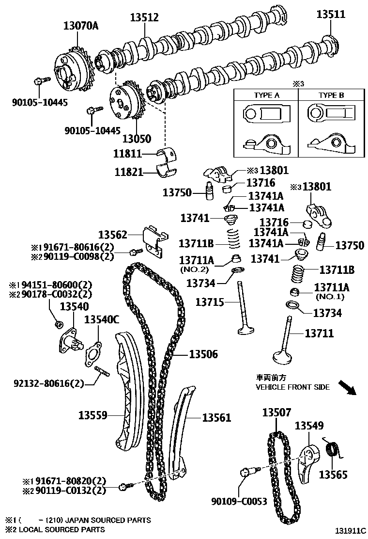 Toyota COROLLA Camshaft & Valve EPC diagram — 131911C