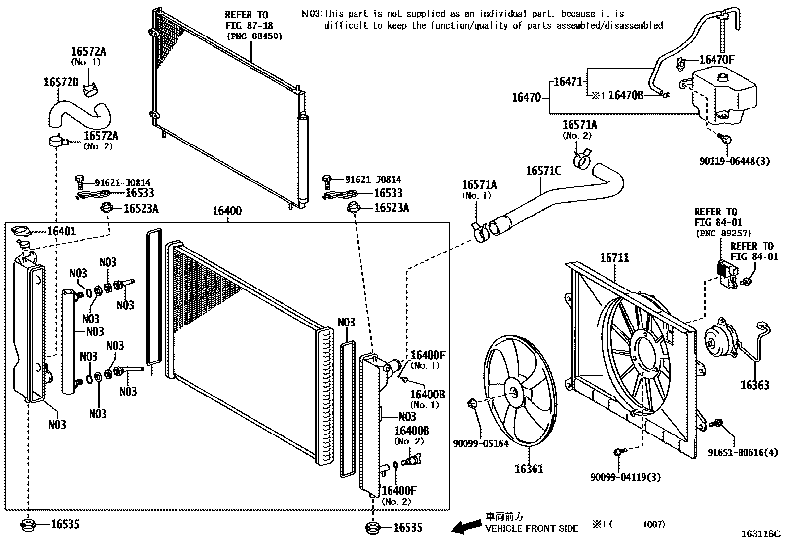 Toyota COROLLA RADIATOR & WATER OUTLET EPC diagram — 163116C