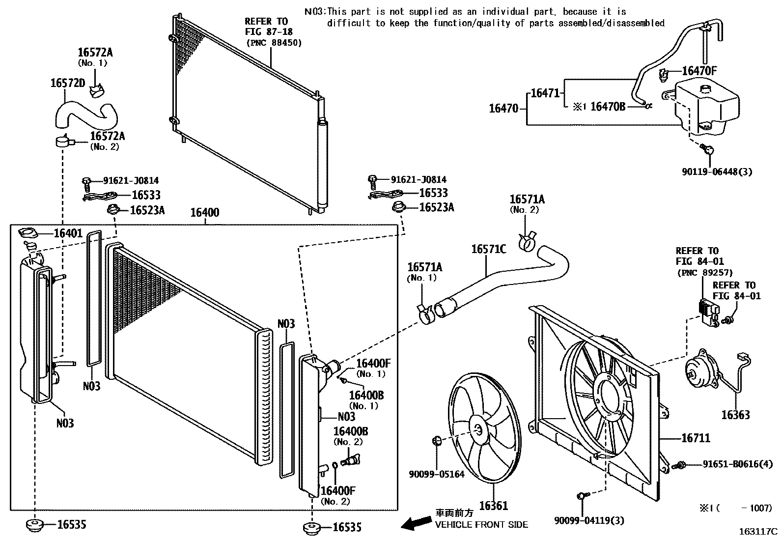 Toyota COROLLA RADIATOR & WATER OUTLET EPC diagram — 163117C