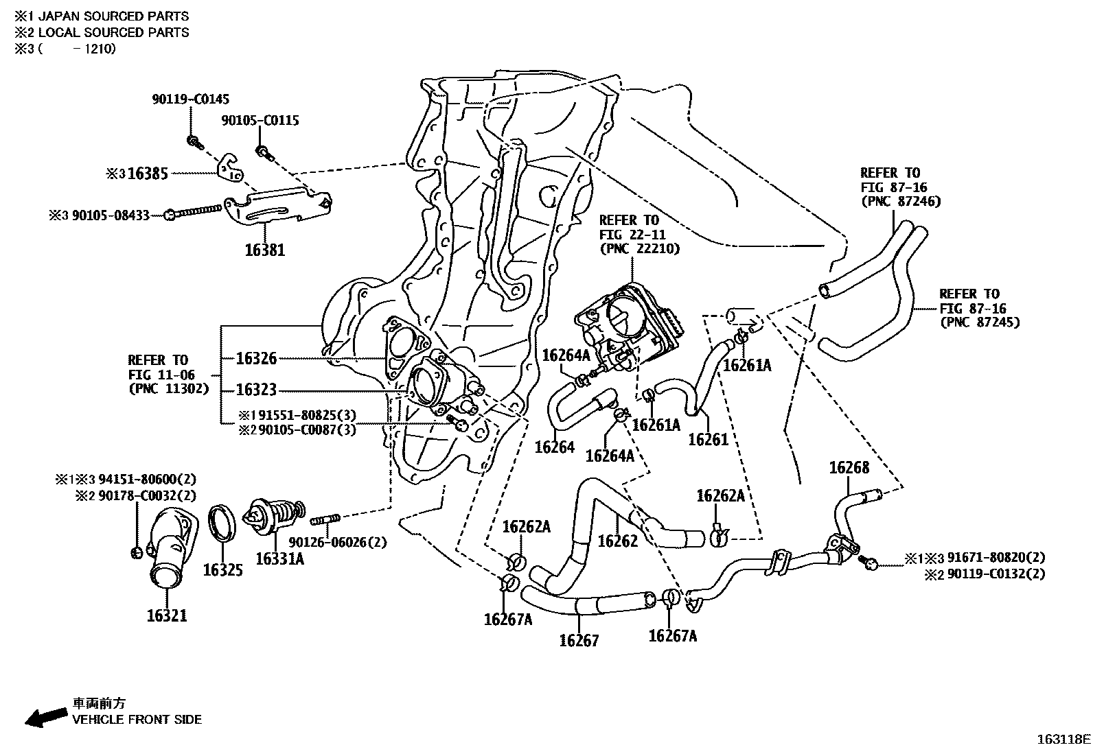 Toyota COROLLA RADIATOR & WATER OUTLET EPC diagram — 163118E