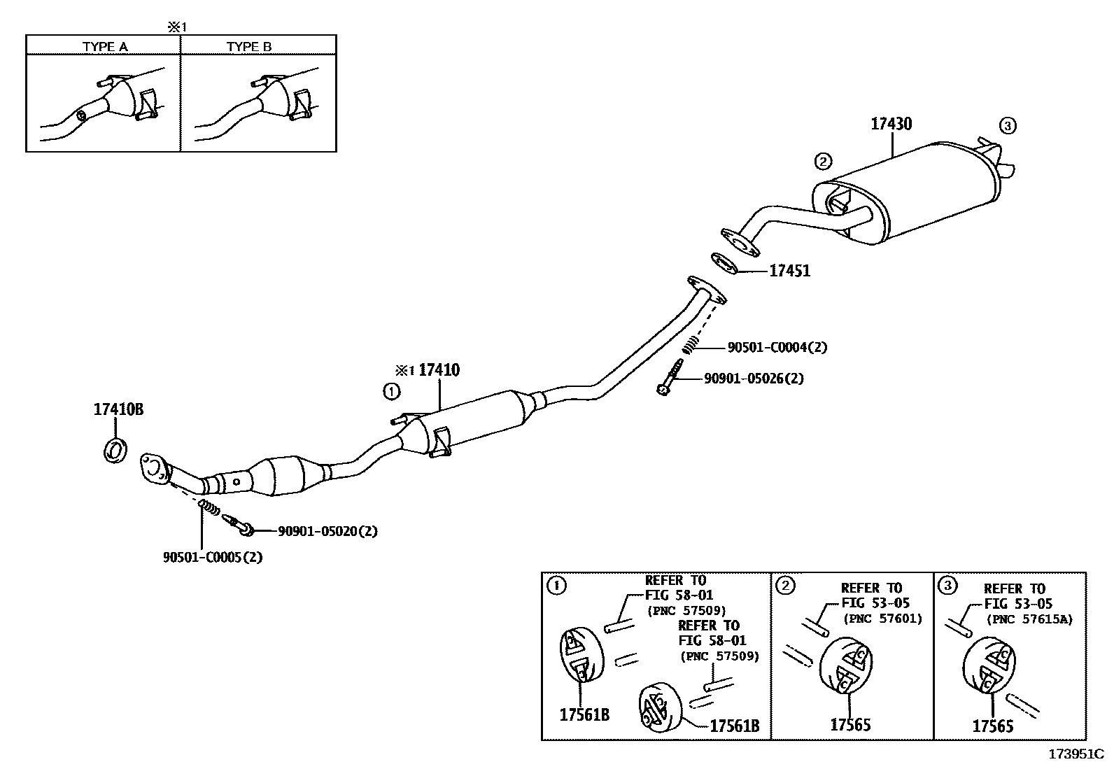 Toyota COROLLA Exhaust Pipe EPC diagram — 173951C