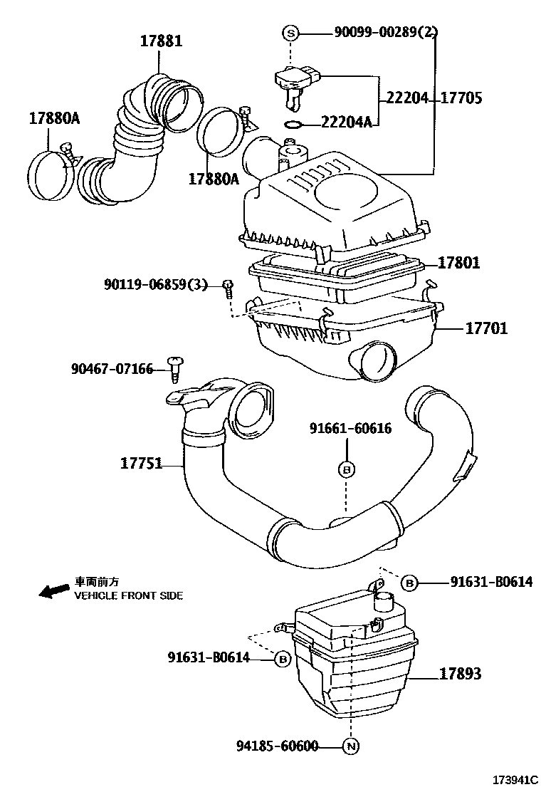 Toyota COROLLA Air Cleaner EPC diagram — 173941C