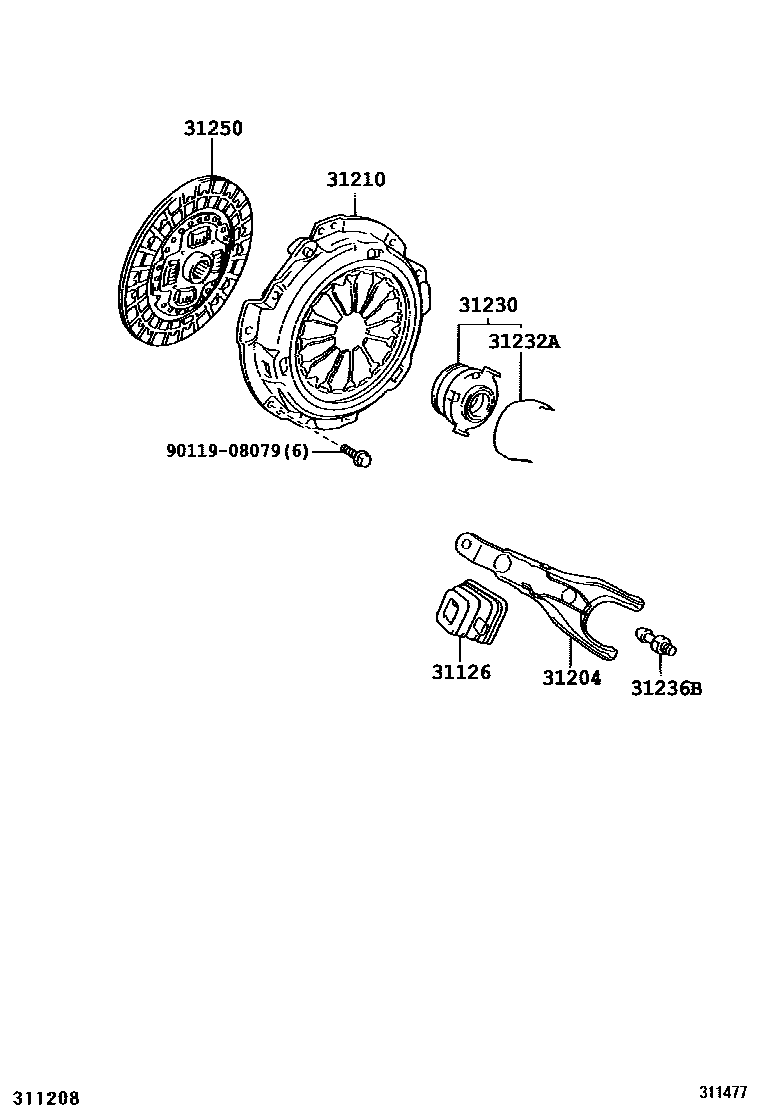 Toyota COROLLA 离合器和分离叉 EPC diagram — 311477