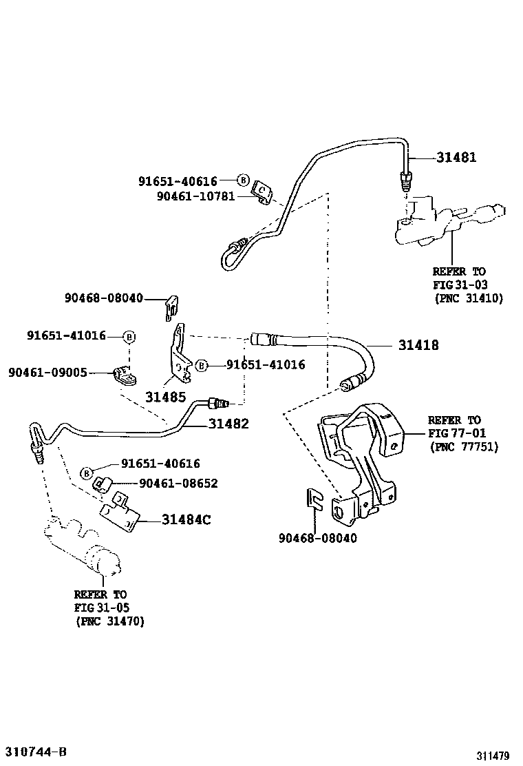 Toyota COROLLA 离合器踏板和挠性软管 EPC diagram — 311479