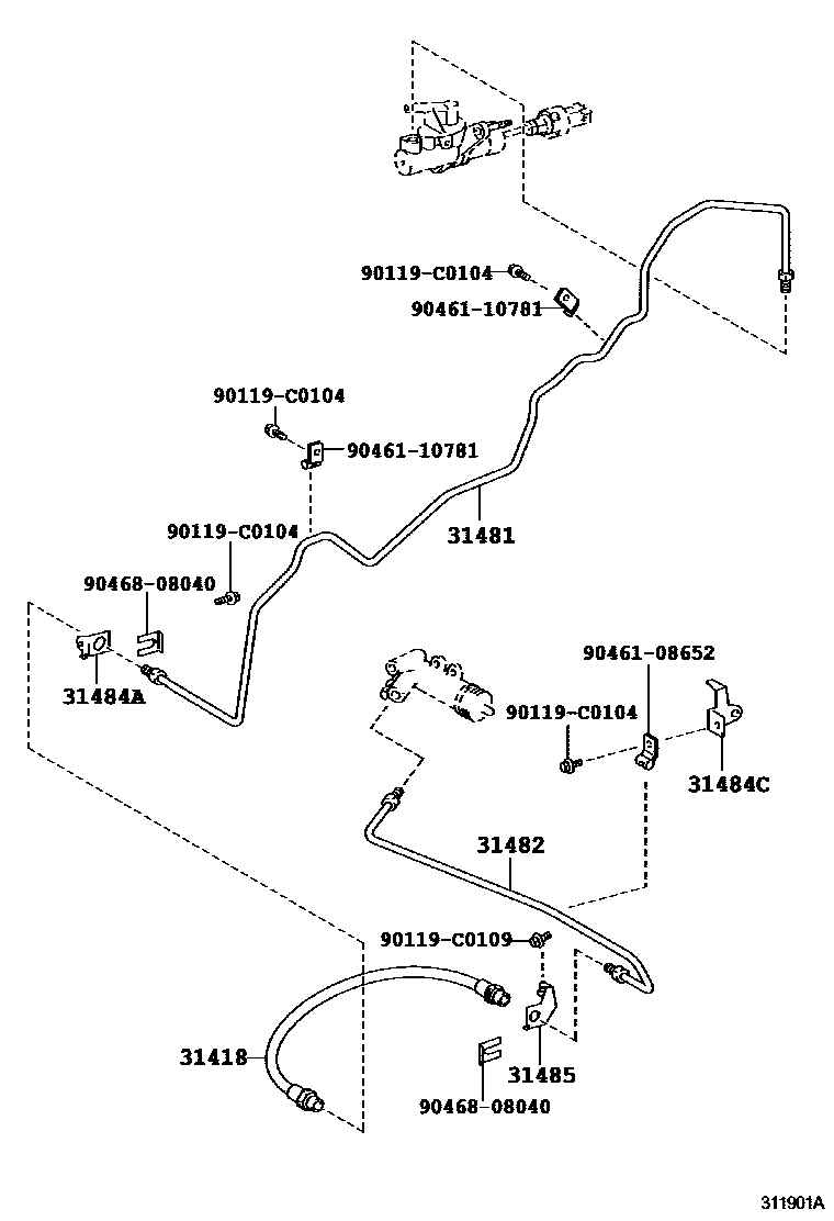 Toyota COROLLA 离合器踏板和挠性软管 EPC diagram — 311901A