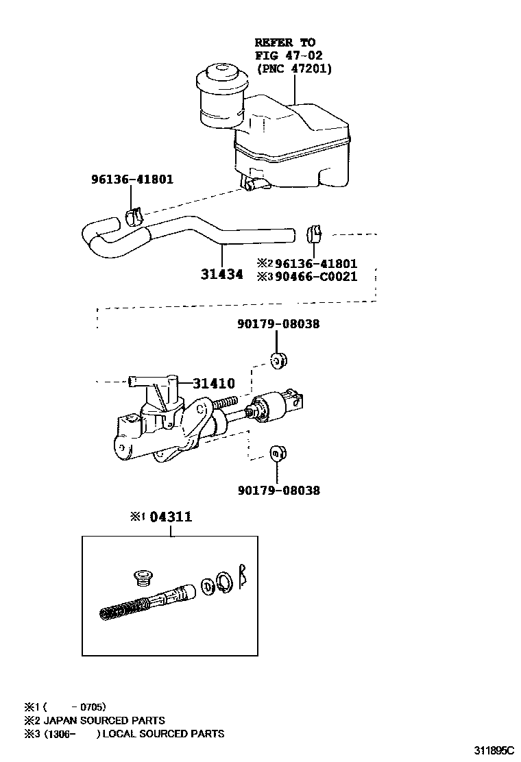 Toyota COROLLA 离合器总泵 EPC diagram — 311895C