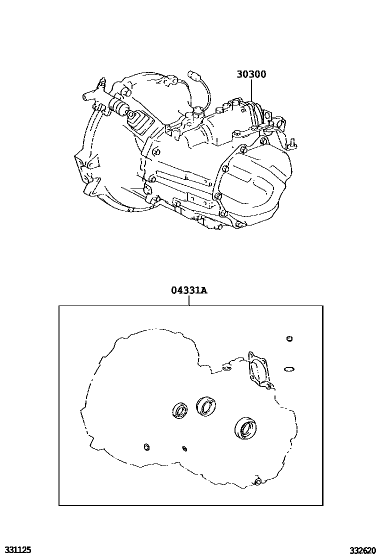 Toyota COROLLA 传动桥或变速器总成和衬垫组件(MTM) EPC diagram — 332620