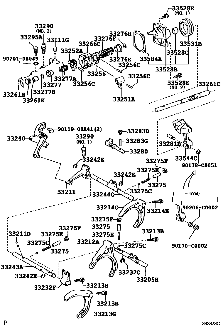 Toyota COROLLA 换档拨叉和换档杆轴(MTM) EPC diagram — 333373C