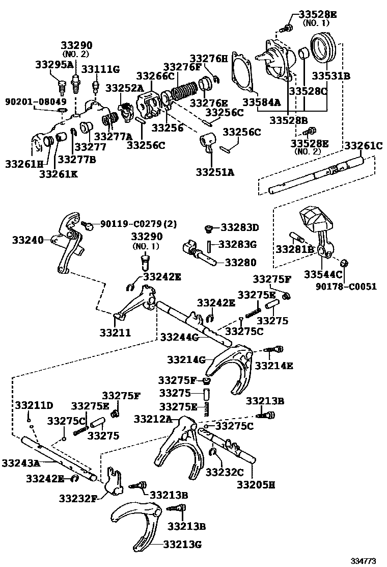 Toyota COROLLA 换档拨叉和换档杆轴(MTM) EPC diagram — 334773