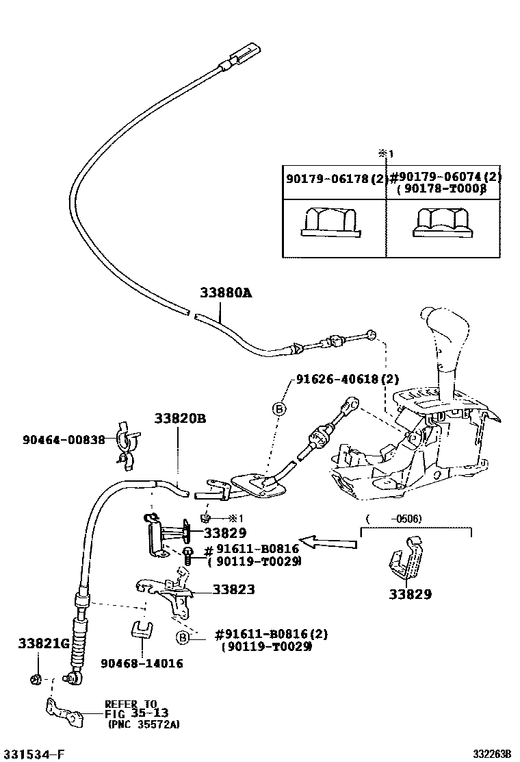 Toyota COROLLA Shift Lever & Retainer EPC diagram — 332263B