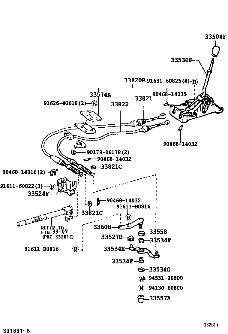 Toyota COROLLA Shift Lever & Retainer EPC diagram — 332617