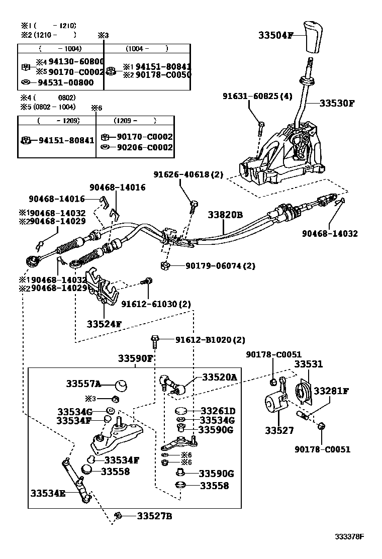Toyota COROLLA Shift Lever & Retainer EPC diagram — 333378F