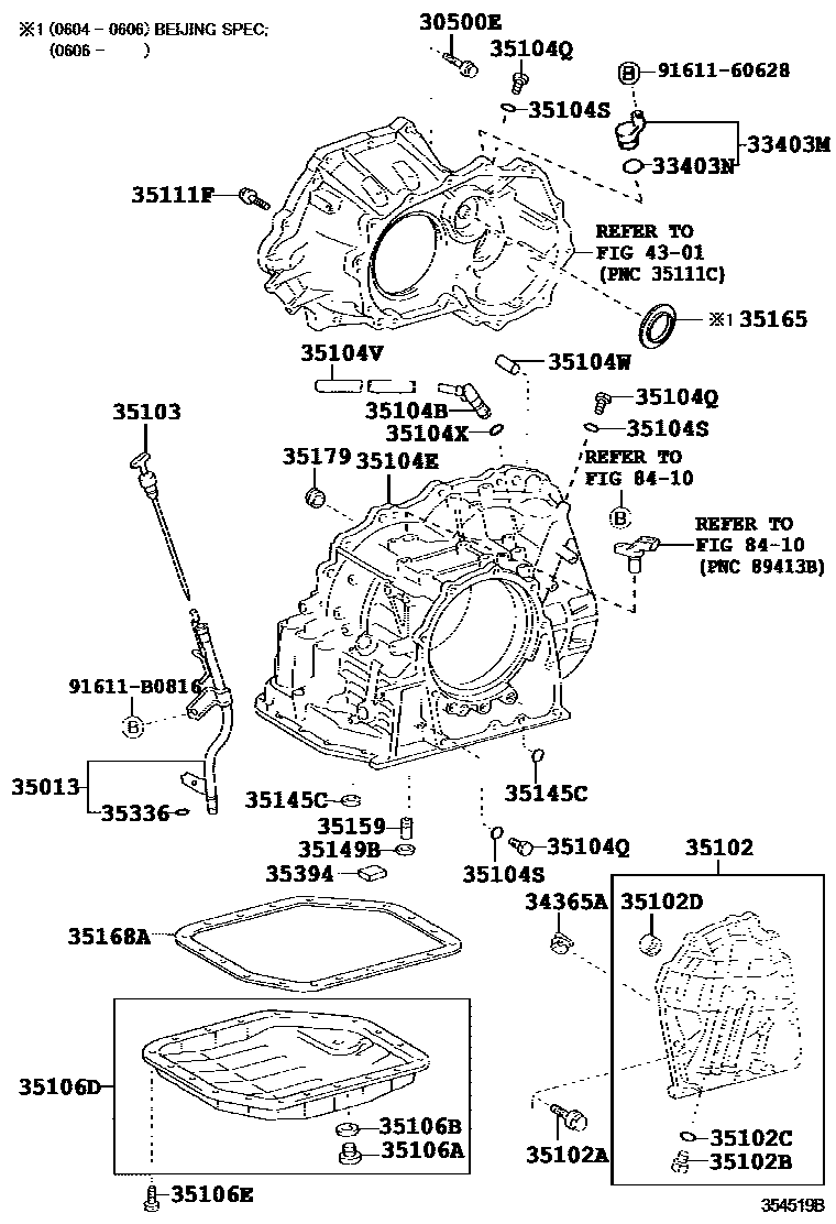 Toyota COROLLA 变速器壳和油底壳(ATM) EPC diagram — 354519B