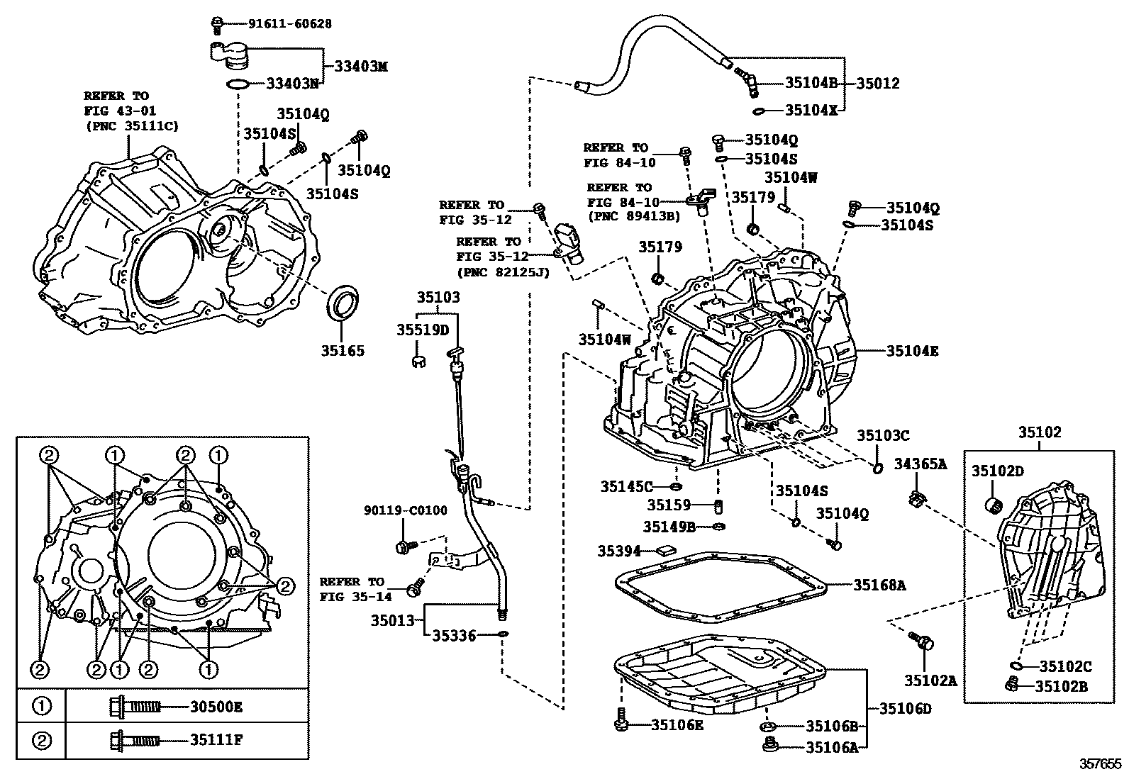 Toyota COROLLA 变速器壳和油底壳(ATM) EPC diagram — 357655