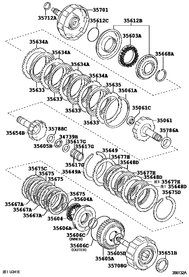 Toyota COROLLA 制动带和多片式离合器(ATM) EPC diagram — 356132A