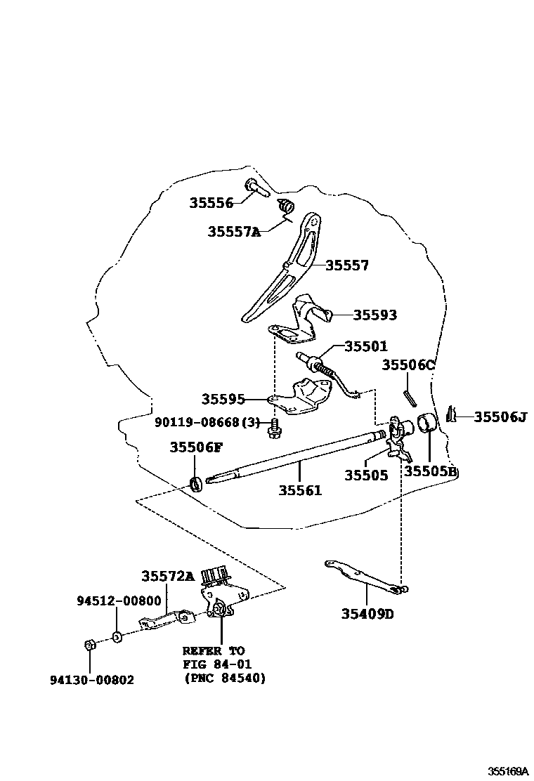 Toyota COROLLA 节气阀连杆和阀杆(ATM) EPC diagram — 355169A
