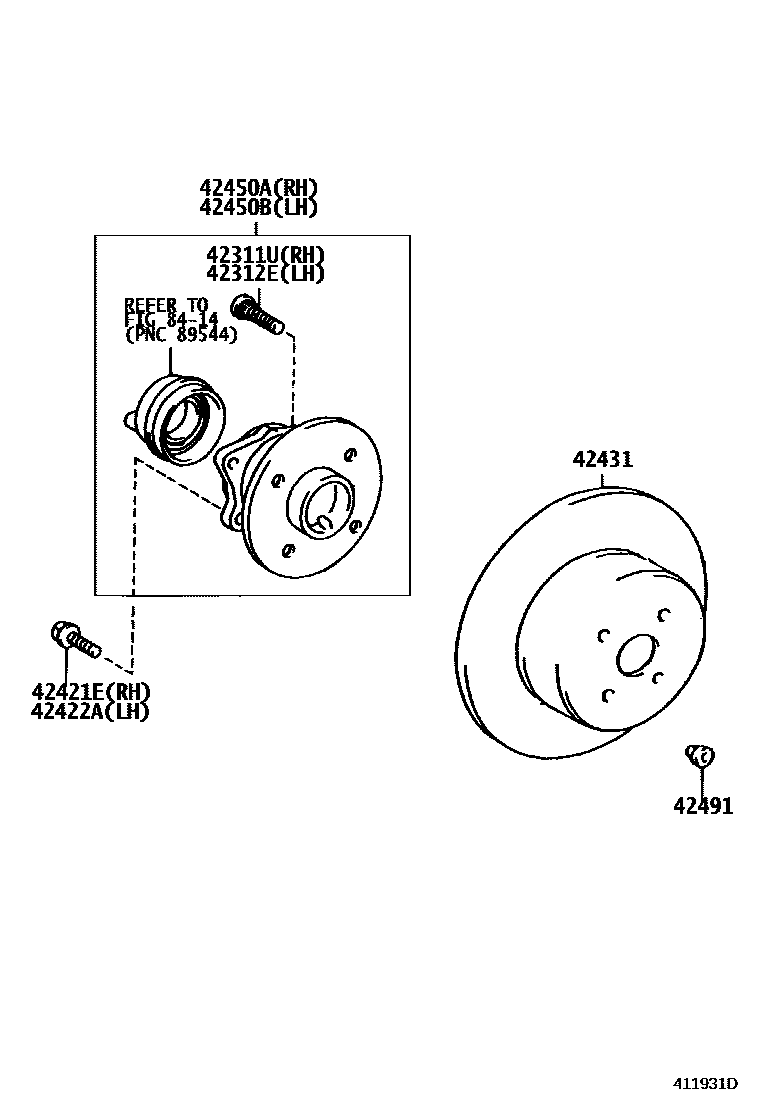 Toyota COROLLA 后桥半轴和后桥轮毂 EPC diagram — 411931D