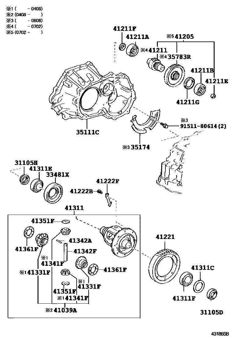 Toyota COROLLA 前桥壳和差速器 EPC diagram — 431865B