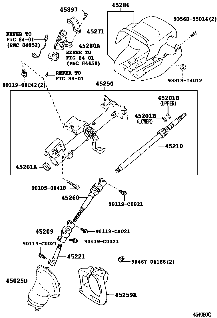 Toyota COROLLA Steering Column & Shaft EPC diagram — 454080C