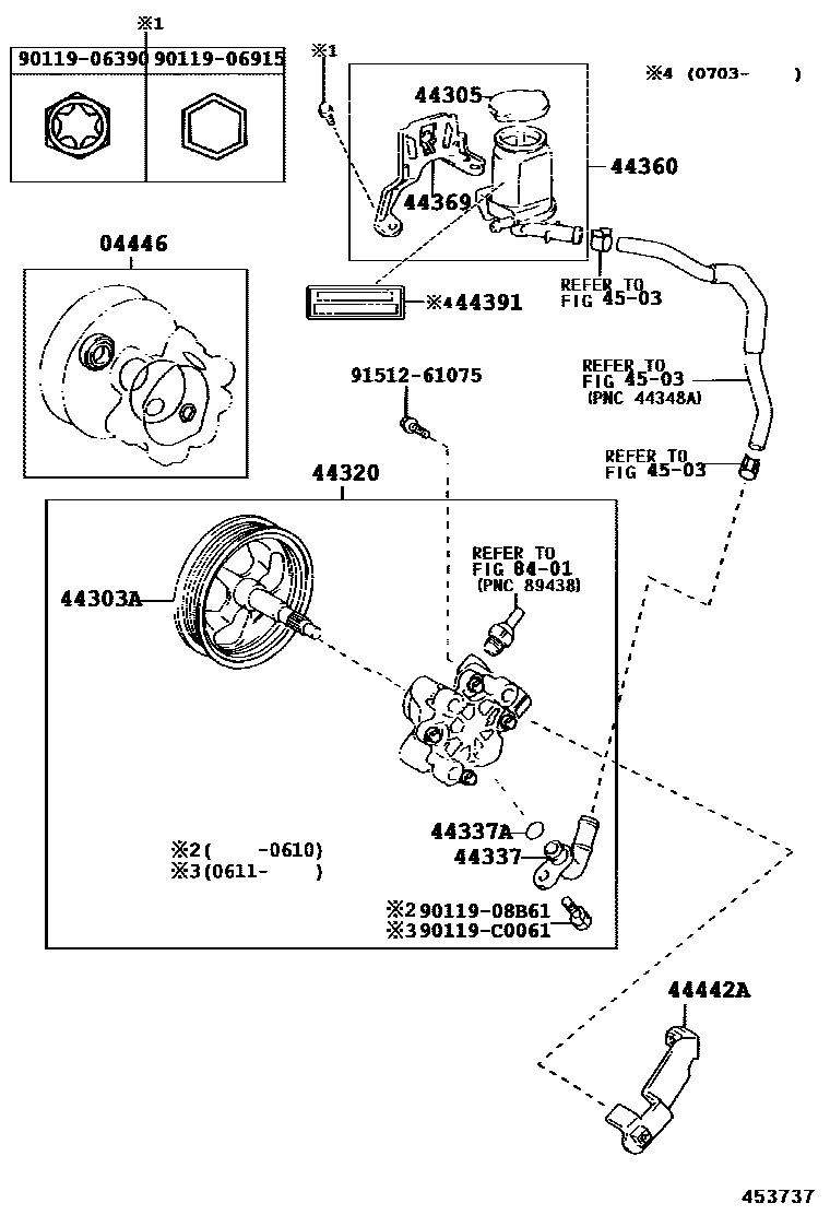 Toyota COROLLA 叶片泵和储油罐(动力转向) EPC diagram — 453737B